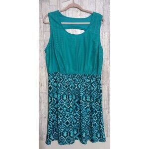 Faded Glory Midi Dress Back Cut Out, Lace Bodice Slits Teal Missing Belt Size 2X